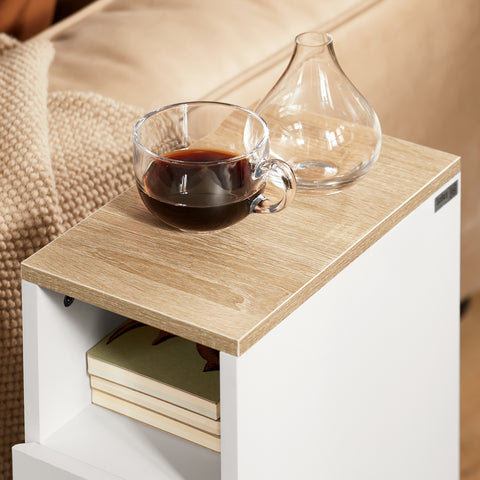 Ennakkomyynti SoBuy FBT149-WN Kapea Yöpöytä – 2 Laatikoilla ja Avohyllyllä, Valkoinen, 20 x 35 x 60 cm