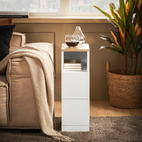 Ennakkomyynti SoBuy FBT149-WN Kapea Yöpöytä – 2 Laatikoilla ja Avohyllyllä, Valkoinen, 20 x 35 x 60 cm