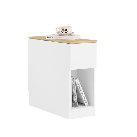 SoBuy FBT162-WN yöpöydät, 3-lokeroa – kapea sivupöytä sohvan viereen, makuuhuoneeseen, olohuoneeseen, ruokailutilaan tai keittiöön – Valkoinen ja puunvärinen, 25 x 65 x 60 cm, malli