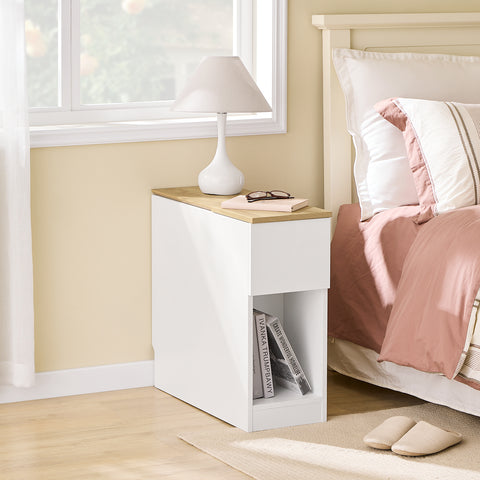 SoBuy FBT162-WN yöpöydät, 3-lokeroa – kapea sivupöytä sohvan viereen, makuuhuoneeseen, olohuoneeseen, ruokailutilaan tai keittiöön – Valkoinen ja puunvärinen, 25 x 65 x 60 cm, malli