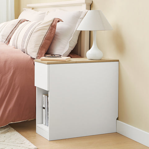 SoBuy FBT162-WN yöpöydät, 3-lokeroa – kapea sivupöytä sohvan viereen, makuuhuoneeseen, olohuoneeseen, ruokailutilaan tai keittiöön – Valkoinen ja puunvärinen, 25 x 65 x 60 cm, malli