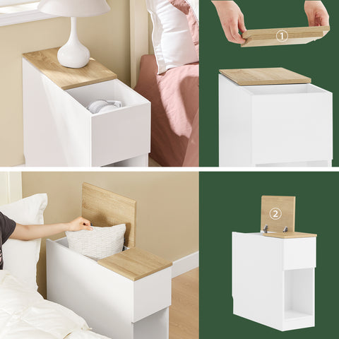 SoBuy FBT162-WN yöpöydät, 3-lokeroa – kapea sivupöytä sohvan viereen, makuuhuoneeseen, olohuoneeseen, ruokailutilaan tai keittiöön – Valkoinen ja puunvärinen, 25 x 65 x 60 cm, malli