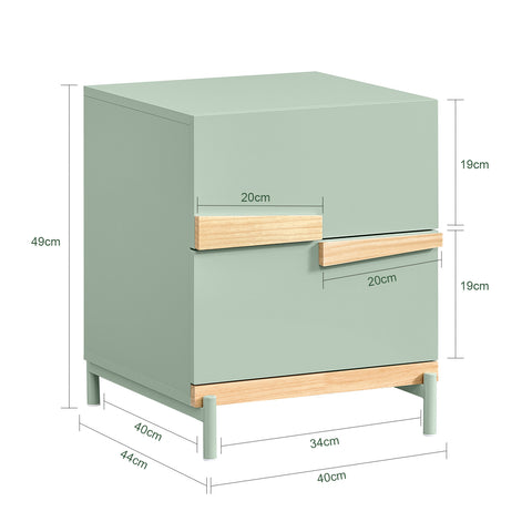 SoBuy FBT164-GR Yöpöytä 2 laatikolla – Sivu-/apupöytä makuuhuoneeseen ja olohuoneeseen, Vihreä, 40x44x49 cm