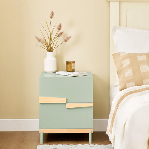 SoBuy FBT164-GR Yöpöytä 2 laatikolla – Sivu-/apupöytä makuuhuoneeseen ja olohuoneeseen, Vihreä, 40x44x49 cm