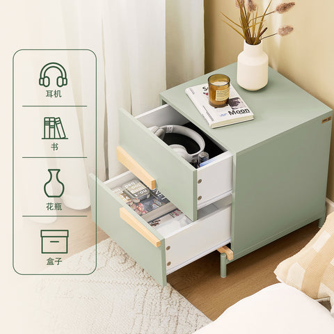SoBuy FBT164-GR Yöpöytä 2 laatikolla – Sivu-/apupöytä makuuhuoneeseen ja olohuoneeseen, Vihreä, 40x44x49 cm