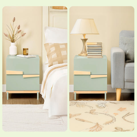 SoBuy FBT164-GR Yöpöytä 2 laatikolla – Sivu-/apupöytä makuuhuoneeseen ja olohuoneeseen, Vihreä, 40x44x49 cm