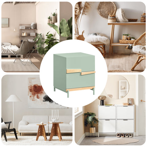 SoBuy FBT164-GR Yöpöytä 2 laatikolla – Sivu-/apupöytä makuuhuoneeseen ja olohuoneeseen, Vihreä, 40x44x49 cm