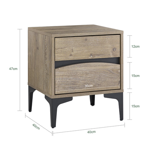 SoBuy FBT165-N Yöpöytä, 2 kaarevaa etulaatikkoa, puuefekti & metallijalat, moderni sivupöytä makuuhuoneeseen, 40×40×47 cm, luonnollinen