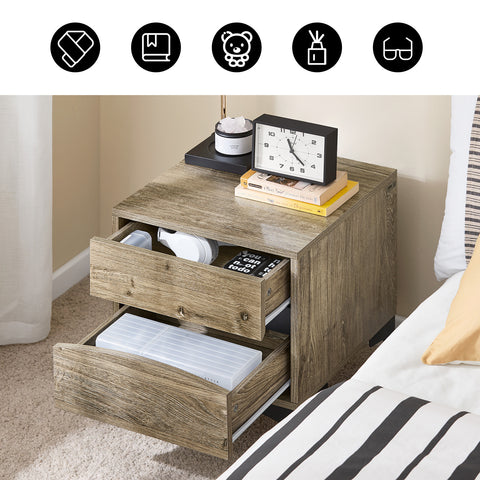 SoBuy FBT165-N Yöpöytä, 2 kaarevaa etulaatikkoa, puuefekti & metallijalat, moderni sivupöytä makuuhuoneeseen, 40×40×47 cm, luonnollinen