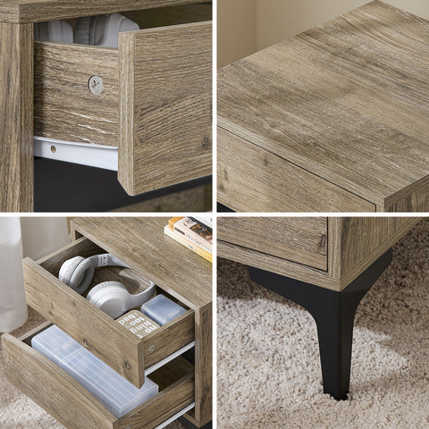 SoBuy FBT165-N Yöpöytä, 2 kaarevaa etulaatikkoa, puuefekti & metallijalat, moderni sivupöytä makuuhuoneeseen, 40×40×47 cm, luonnollinen