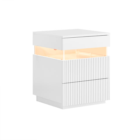 SoBuy FBT167-E-W Yöpöytä, 3 laatikkoa, 2 akryylisivupaneelia & LED-valaistus, 3 säädettävää väriä, Moderni yöpöytä makuuhuoneeseen & olohuoneeseen, L41 × S40 × K52 cm, Valkoinen