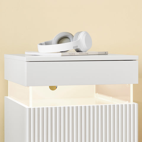 SoBuy FBT167-E-W Yöpöytä, 3 laatikkoa, 2 akryylisivupaneelia & LED-valaistus, 3 säädettävää väriä, Moderni yöpöytä makuuhuoneeseen & olohuoneeseen, L41 × S40 × K52 cm, Valkoinen