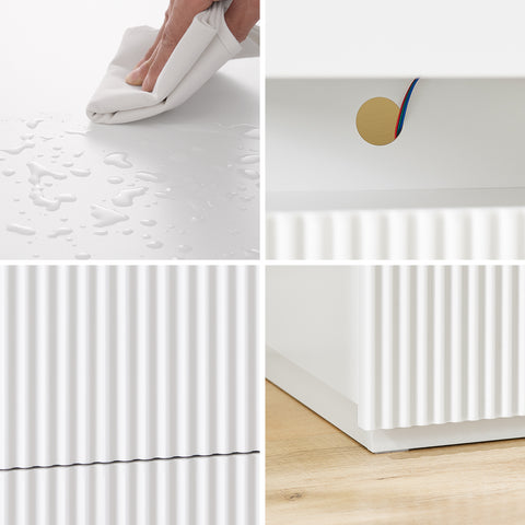 SoBuy FBT167-E-W Yöpöytä, 3 laatikkoa, 2 akryylisivupaneelia & LED-valaistus, 3 säädettävää väriä, Moderni yöpöytä makuuhuoneeseen & olohuoneeseen, L41 × S40 × K52 cm, Valkoinen