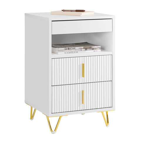 SoBuy FBT168-W Yöpöytä, Sängynvieruspöytä 3 laatikolla ja hyllyllä, Moderni Sivupöytä Makuuhuoneeseen ja Olohuoneeseen, Valkoinen L40 x S40 x K63 cm