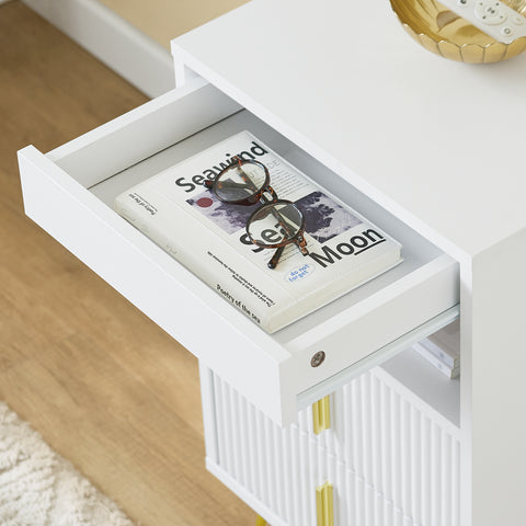 SoBuy FBT168-W Yöpöytä, Sängynvieruspöytä 3 laatikolla ja hyllyllä, Moderni Sivupöytä Makuuhuoneeseen ja Olohuoneeseen, Valkoinen L40 x S40 x K63 cm