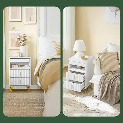 SoBuy FBT168-W Yöpöytä, Sängynvieruspöytä 3 laatikolla ja hyllyllä, Moderni Sivupöytä Makuuhuoneeseen ja Olohuoneeseen, Valkoinen L40 x S40 x K63 cm