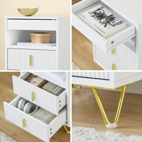 SoBuy FBT168-W Yöpöytä, Sängynvieruspöytä 3 laatikolla ja hyllyllä, Moderni Sivupöytä Makuuhuoneeseen ja Olohuoneeseen, Valkoinen L40 x S40 x K63 cm