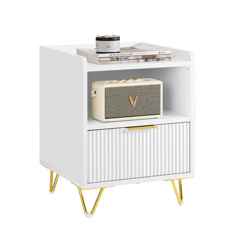 SoBuy FBT169-W Yöpöytä, Sängynvieruspöytä laatikolla ja hyllyllä, Moderni sivupöytä makuuhuoneeseen ja olohuoneeseen, Valkoinen L40 x S40 x K51 cm