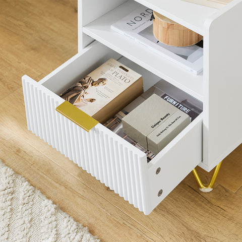 SoBuy FBT169-W Yöpöytä, Sängynvieruspöytä laatikolla ja hyllyllä, Moderni sivupöytä makuuhuoneeseen ja olohuoneeseen, Valkoinen L40 x S40 x K51 cm