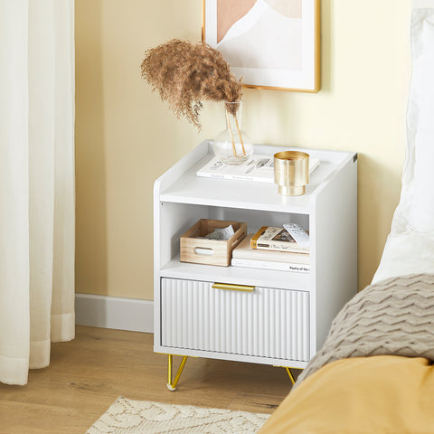 SoBuy FBT169-W Yöpöytä, Sängynvieruspöytä laatikolla ja hyllyllä, Moderni sivupöytä makuuhuoneeseen ja olohuoneeseen, Valkoinen L40 x S40 x K51 cm