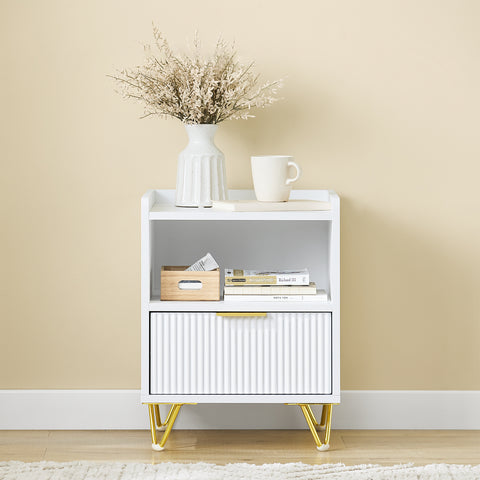 SoBuy FBT169-W Yöpöytä, Sängynvieruspöytä laatikolla ja hyllyllä, Moderni sivupöytä makuuhuoneeseen ja olohuoneeseen, Valkoinen L40 x S40 x K51 cm
