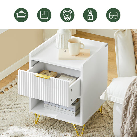 SoBuy FBT169-W Yöpöytä, Sängynvieruspöytä laatikolla ja hyllyllä, Moderni sivupöytä makuuhuoneeseen ja olohuoneeseen, Valkoinen L40 x S40 x K51 cm