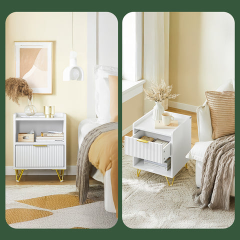 SoBuy FBT169-W Yöpöytä, Sängynvieruspöytä laatikolla ja hyllyllä, Moderni sivupöytä makuuhuoneeseen ja olohuoneeseen, Valkoinen L40 x S40 x K51 cm