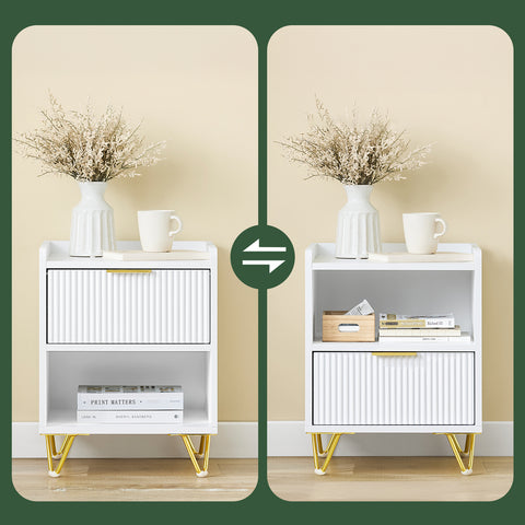 SoBuy FBT169-W Yöpöytä, Sängynvieruspöytä laatikolla ja hyllyllä, Moderni sivupöytä makuuhuoneeseen ja olohuoneeseen, Valkoinen L40 x S40 x K51 cm