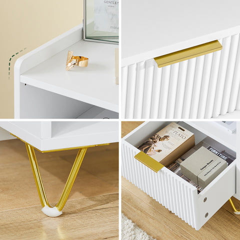 SoBuy FBT169-W Yöpöytä, Sängynvieruspöytä laatikolla ja hyllyllä, Moderni sivupöytä makuuhuoneeseen ja olohuoneeseen, Valkoinen L40 x S40 x K51 cm