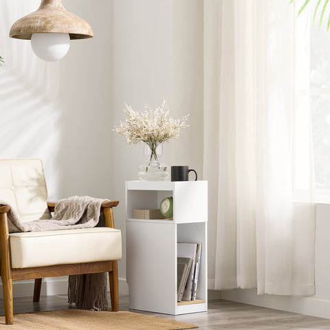 Ennakkomyynti SoBuy FBT171-WN Kapea Yöpöytä Laatikkolla ja Hyllyllä – Moderni Sivu­pöytä Makuuhuoneeseen ja Olohuoneeseen, Valkoinen, 20 × 35 × 60 cm