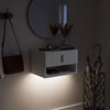 SoBuy FBT176-E-W Riippuva yöpöytä LED-valolla – Käännettävä laatikko, Aaltomainen etuosa, Kultainen kahva, Valkoinen, 40 × 26 × 30 cm