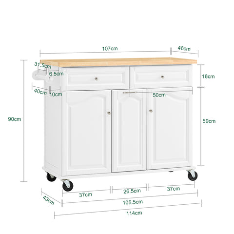 SoBuy Keittiösaareke Pyörillä puukuitulevyä Valkoinen FKW100-WN