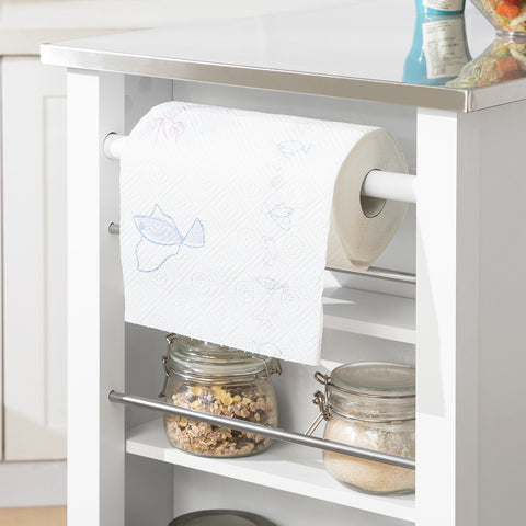 SoBuy FKW108-W Monitoiminen Keittiövaunu Ruostumattomalla Teräslevyllä – Laatikoita ja Kaappi, Sivuhylly, Täydellinen Keittiön Säilytykseen ja Liikkuva Valkoinen Kaappi 107 x 46 x 94 cm