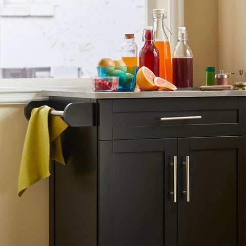 SoBuy FKW110-SCH Keittiövaunu Pyörillä – Kompakti Keittiön Säilytyskaappi Ruostumattomalla Työtasolla, 80×90×46 cm, Musta