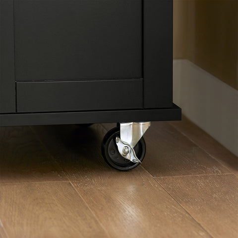 SoBuy FKW110-SCH Keittiövaunu Pyörillä – Kompakti Keittiön Säilytyskaappi Ruostumattomalla Työtasolla, 80×90×46 cm, Musta