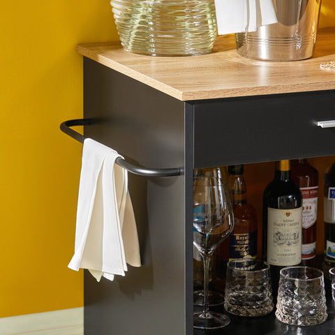 SoBuy FKW113-SCH Musta Keittiövaunu Pyörillä – Säilytyskaappi, Työtaso ja Säilytyspenkki 75x46x83 cm