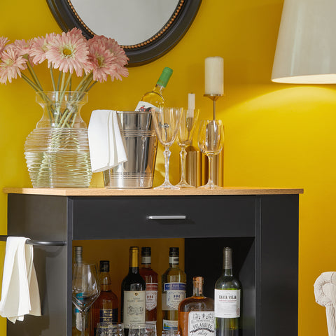 SoBuy FKW113-SCH Musta Keittiövaunu Pyörillä – Säilytyskaappi, Työtaso ja Säilytyspenkki 75x46x83 cm