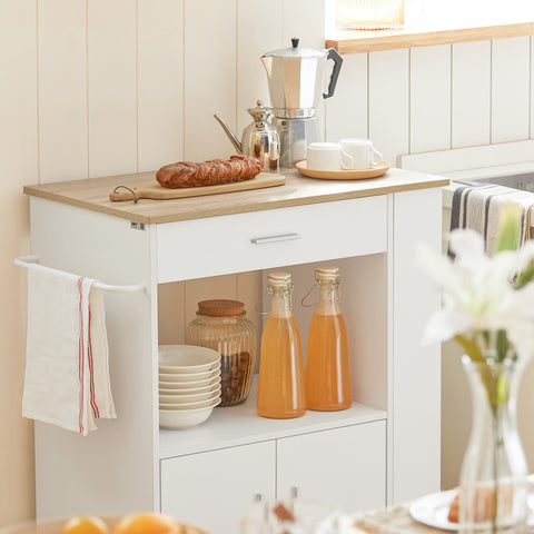 Ennakkomyynti SoBuy FKW113-WN – Monikäyttöinen keittiövaunu pyörillä, säilytyskaluste laatikolla ja ovilla, valkoinen 75×46×83 cm