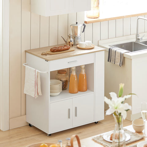 Ennakkomyynti SoBuy FKW113-WN – Monikäyttöinen keittiövaunu pyörillä, säilytyskaluste laatikolla ja ovilla, valkoinen 75×46×83 cm