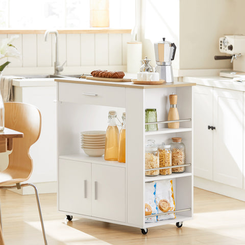 Ennakkomyynti SoBuy FKW113-WN – Monikäyttöinen keittiövaunu pyörillä, säilytyskaluste laatikolla ja ovilla, valkoinen 75×46×83 cm
