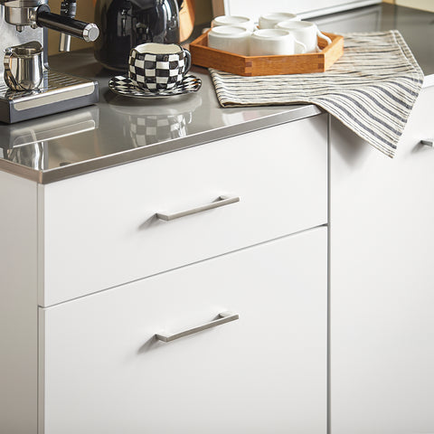 SoBuy FKW117-W Pyörillä varustettu Keskisaareke INOX-työtasolla ja Yhdellä Laatikkolla, Liikkuva Hylly Keittiöön tai Ruokasaliin, Keittiökaluste Tallennustilalla 120 x 56 x 90 cm