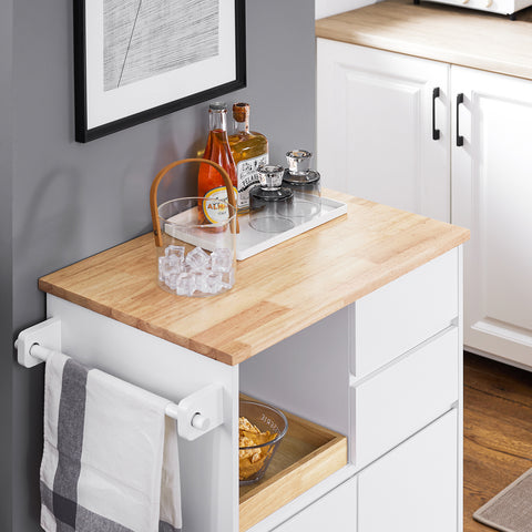 Ennakkomyynti SoBuy FKW123-WN Keittiövaunu Pyörillä – Säilytyskaappi, Irrotettava Tarjotin, 2 Laatikkoa ja 2 Ovea, 72×40×84 cm, Valkoinen