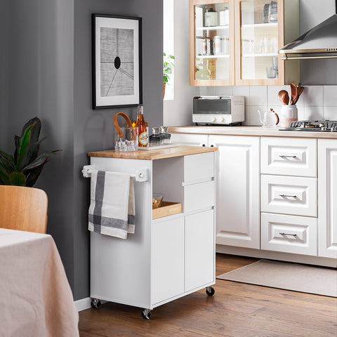 Ennakkomyynti SoBuy FKW123-WN Keittiövaunu Pyörillä – Säilytyskaappi, Irrotettava Tarjotin, 2 Laatikkoa ja 2 Ovea, 72×40×84 cm, Valkoinen