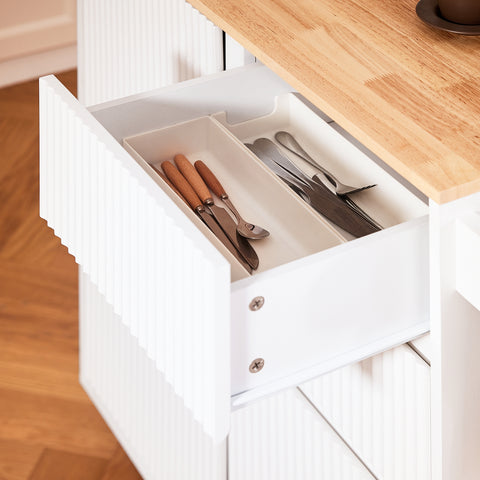 SoBuy FKW124-WN – Liikuteltava keittiösaareke, massiivikumipuinen taso, laatikot, kaappi ja sivukahva – 90×40×90 cm