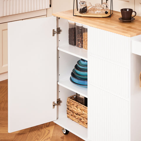 SoBuy FKW124-WN – Liikuteltava keittiösaareke, massiivikumipuinen taso, laatikot, kaappi ja sivukahva – 90×40×90 cm