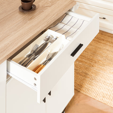 SoBuy FKW126-WN – Tilava ja Liikkuva Keittiövaunu | 2 Laatikkoa, Kaappi, Pyyheteline ja Jarrulliset Pyörät