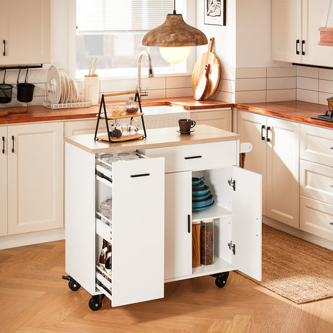 SoBuy FKW126-WN – Tilava ja Liikkuva Keittiövaunu | 2 Laatikkoa, Kaappi, Pyyheteline ja Jarrulliset Pyörät