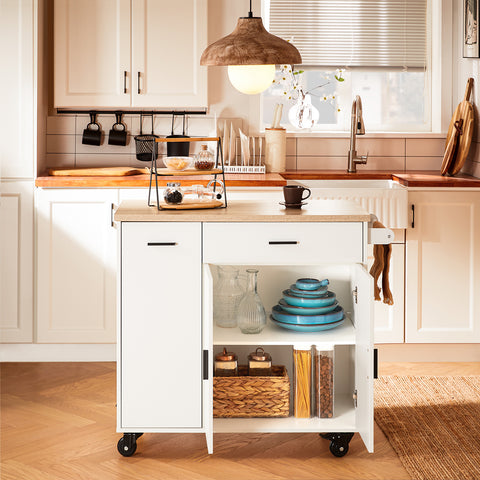 SoBuy FKW126-WN – Tilava ja Liikkuva Keittiövaunu | 2 Laatikkoa, Kaappi, Pyyheteline ja Jarrulliset Pyörät