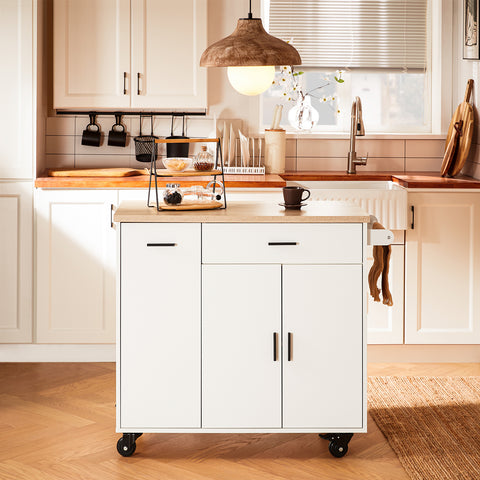SoBuy FKW126-WN – Tilava ja Liikkuva Keittiövaunu | 2 Laatikkoa, Kaappi, Pyyheteline ja Jarrulliset Pyörät