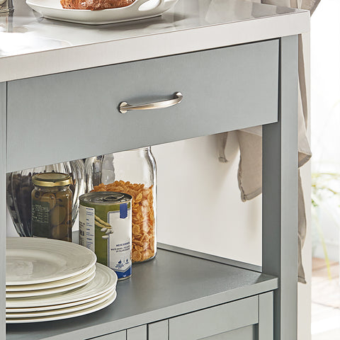 SoBuy FKW22-HG – Kompakti Rullattava Keittiövaunu Ruostumattomalla Työtasolla, Harmaa 60×92×44 cm